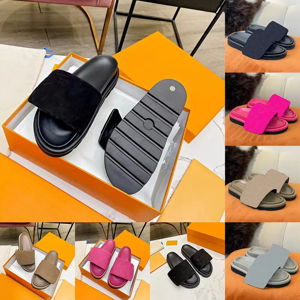 

Pool Pillow Comfort Slippers Men Women Velcro Sandals Nylon Wide Strap Filled Soft Down Slides Letter Embossing Flat Mules Shoe Non-slip Rubber Flip Flops, Color8