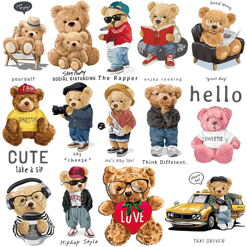 

Sewing Notions Cute Bear Patches Heat Transfer Vinyl Sticker on Clothing T Shirt Jacket Iron on Patch for Clothes Thermal Transfers Applique