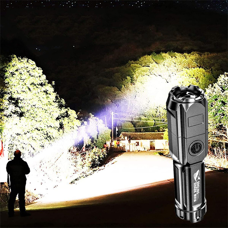 2026 New Strong Lights Portable High Power USB Rechargeable Zoom Highlight Tactical Flashlight Outdoor outdoor Lighting LED Flash Light Torch Free S