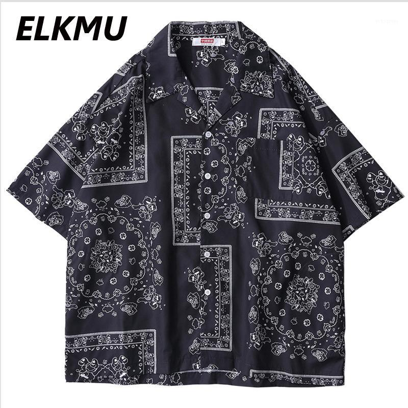 

Men's Casual Shirts ELKMU Bandana Paisley Pattern Print Shirt Harajuku Streetwear Mens Summer Short Sleeve Hawaiian Tops Oversized Male HM40, Blue