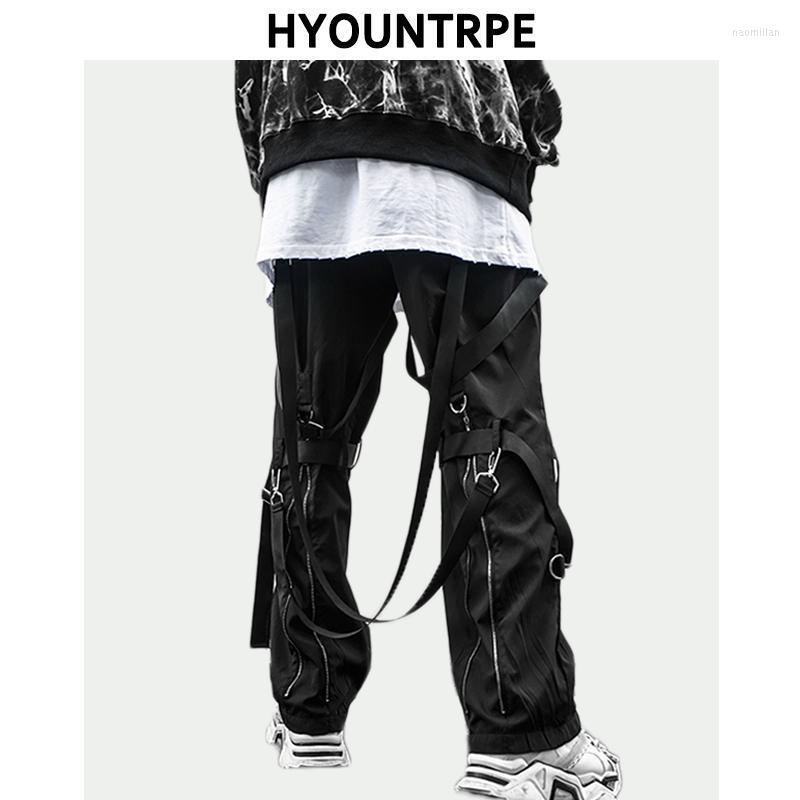 

Men' Pants Back Zipper Loose Elastic Waist Cargo Autumn Streetwear Drawstring Trousers Men Harajuku Twine Belts Casual PantMen' Naom22, Black