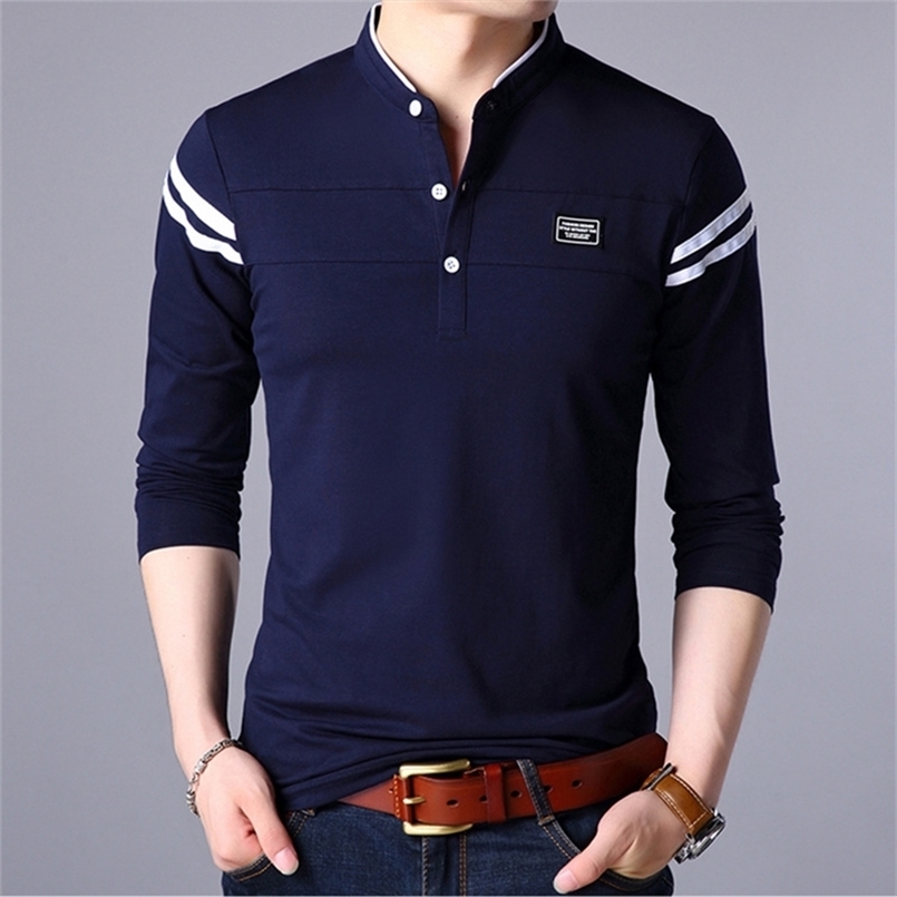 

Men T Shirt Man Long Sleeve Tshirt Men's Clothing Fashion Casual Classic Mandarin Collar T-Shirts Cotton Tops Tees Male Tshirts 220407, Camel