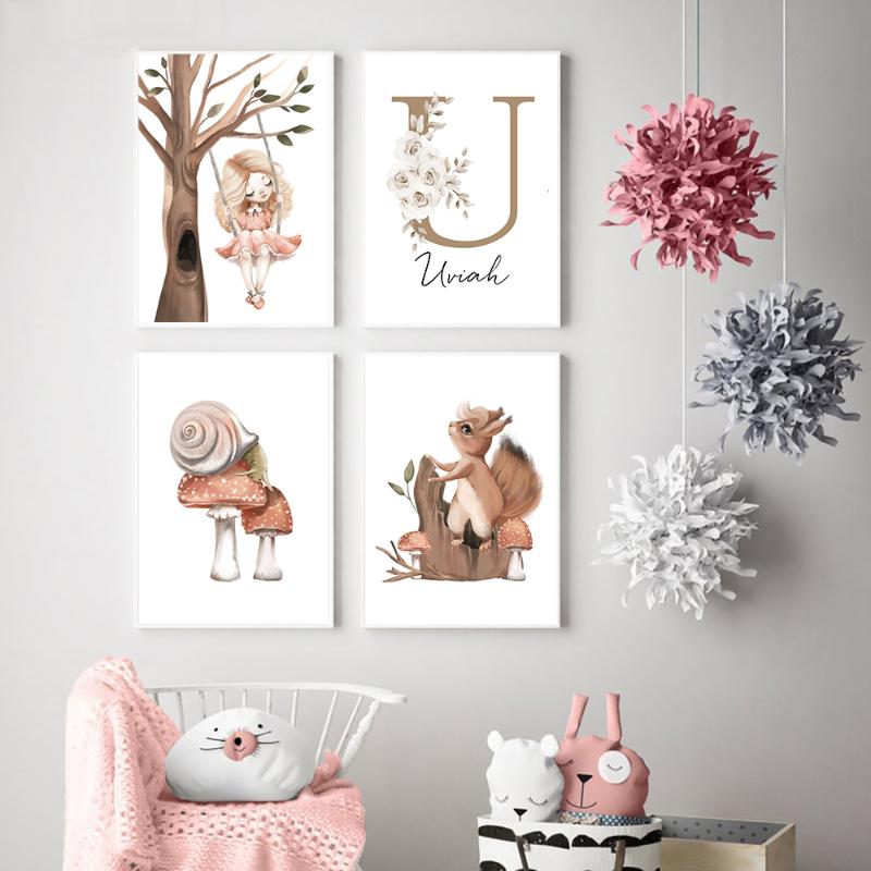 

Paintings Custom Girl Name Poster Print Personalized Wall Art Baby Gift Cartoon Canvas Painting Nordic Deocration Kids Bedroom Pictures
