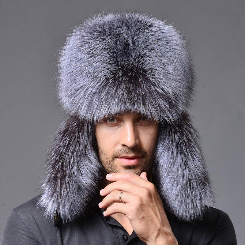 

Berets Bomer Hats Mens Elderly Caps Warm Thick Man Imitation Raccoon Hat Northeast With Ears Men Ski Winter, Silver