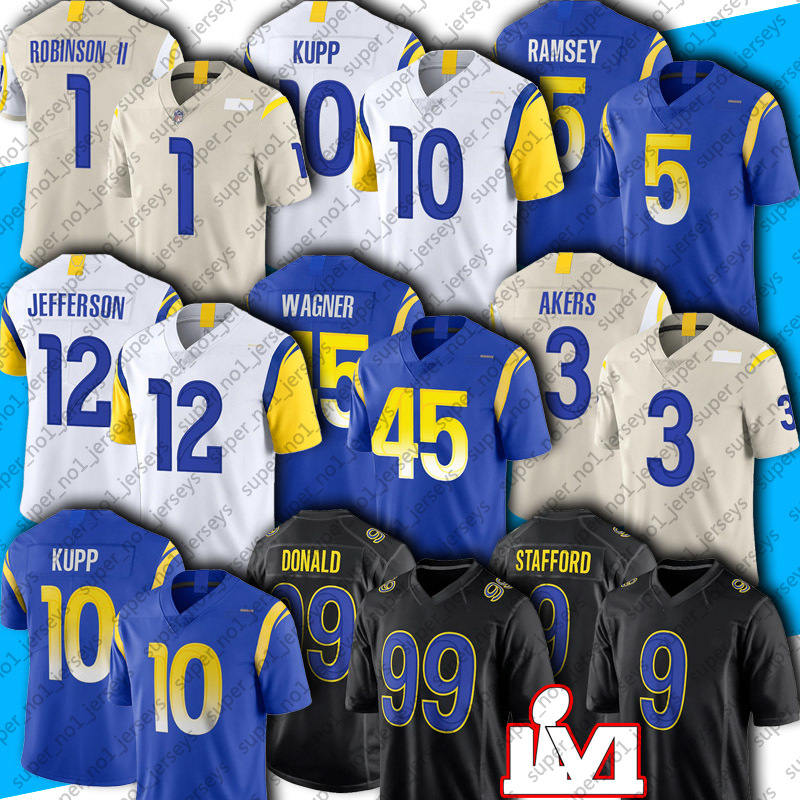 

9 Matthew Stafford Cooper Kupp Jersey Football Aaron Donald Jalen Ramsey Cam Akers Jerseys Bobby Wagner Los Floyd Angeles Fuller Ramse Taylor Rapp Allen Robinson II, Man custom jersey (gy)