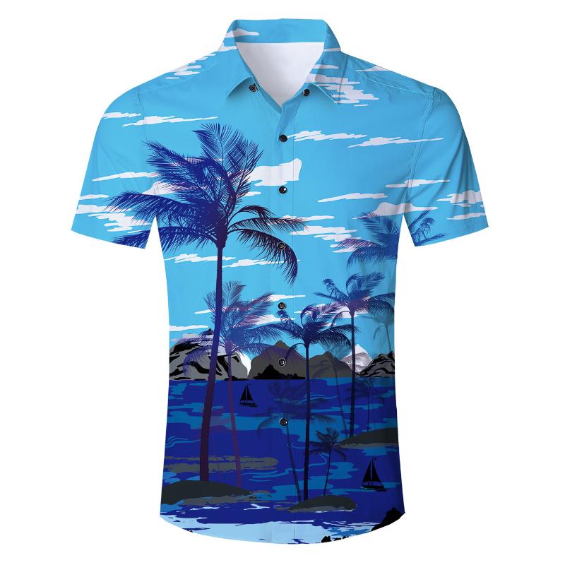 

Men's Casual Shirts Summer Men Beach Floral Breathable Chemise Homme Coconut Tree Printed Short Sleeve Button Down Hawaiian Shir For, 22
