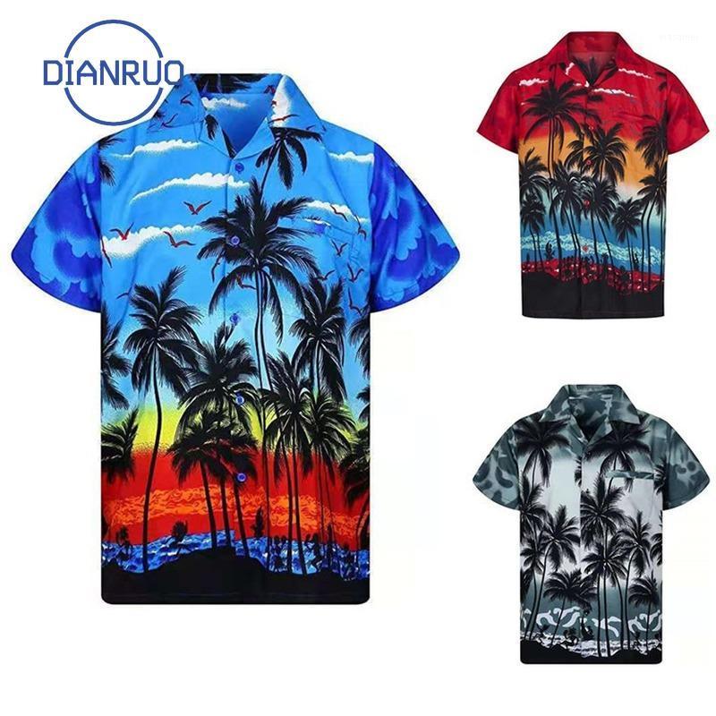 

Summer Hawaii Mens Thin Streetwear Tops 2022 Men's 3D Beach Printing Casual Short Sleeve Shirt Q586 Shirts, Blue