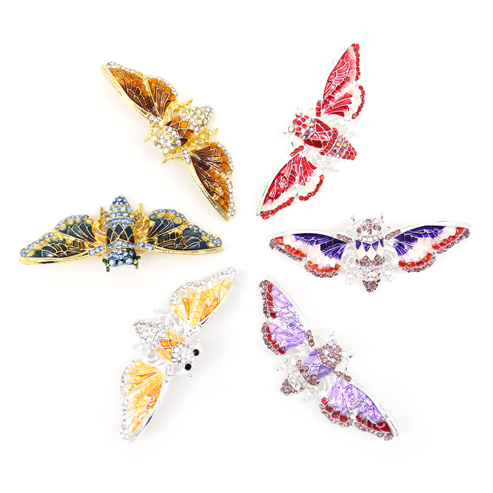 

100PCS/Lot Blue Crystal Rhinestone Enamel Beautiful Cicada Brooch Pin for Women