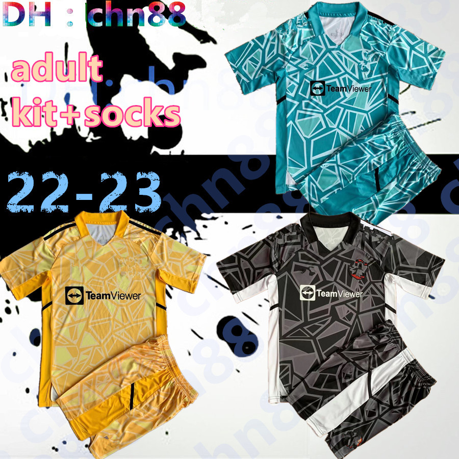 

22 23 SANCHO goalkeeper soccer jerseys Fans Player version MAN BRUNO FERNANDES POGBA RASHFORD football shirt UTD 2022 2023 men kit sets + socks adult #1 De Gea, 22-23 goalkeeper