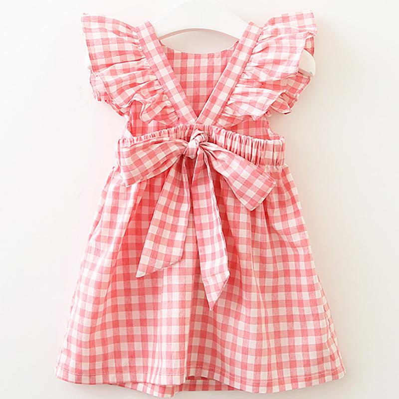 

Girl's Dresses Girls Dress Summer Sleeveless Plaid Baby Girl Clothes Ruffles Backless Children Crew Neck Kids ClothingGirl's, Y02-blue