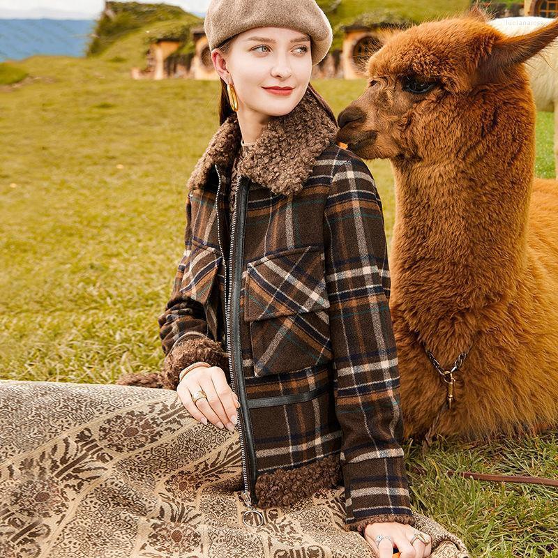 

Women' Down & Parkas FTLZZ Autumn Winter Women Long Sleeve Casual Fashion Loose Plaid Wool Coat Slim Zipper Fit Cotton Thickened Warm Luci2, Dark brown