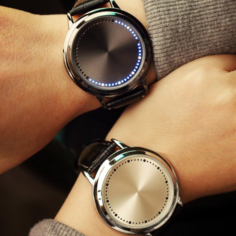 

Wristwatches Unique Design Led Watches Lovers Casual Creative Leather Watch Exquiste Quartz Hour Digital Women Men Relogio Masculino, Gray