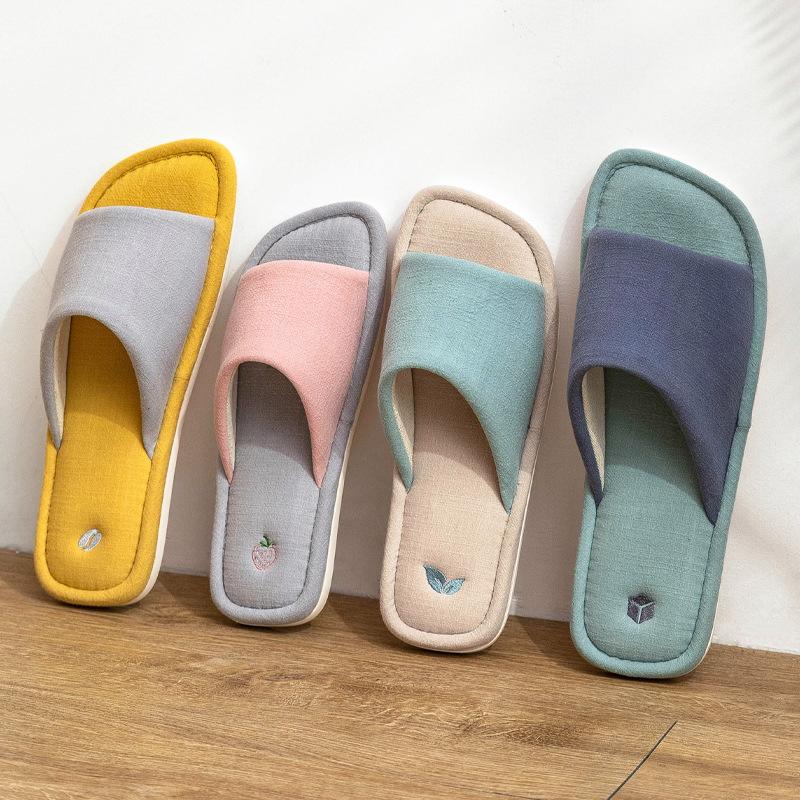 

Slippers Square Head Home Fabric Indoor Open Spring And Autumn Thick Bottom Toe For Men Women, Blue-green
