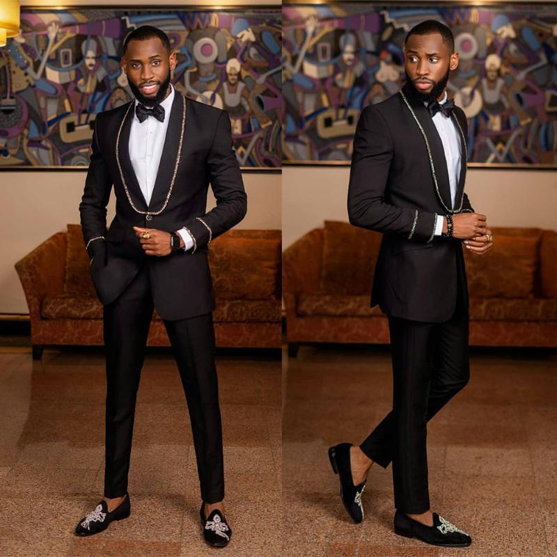 Costumes pour hommes Blazers Party Noir Perlé Hommes Tuxedos Un Bouton Châle Revers 2 Pièces Blazer Custom Made Smart Casual Mariage Slim Fit Set