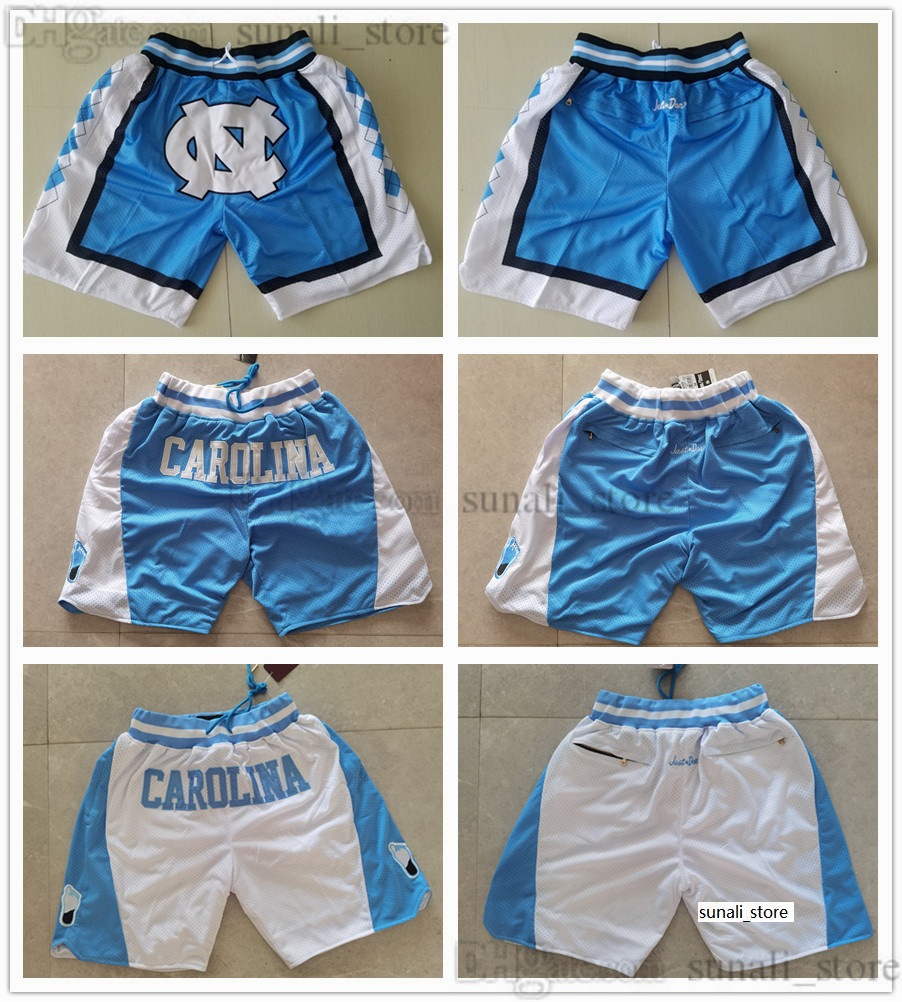 

1789 North University Carolina Basketball Shorts With Pocket Zipper Tar Heels Sweatpants Mens Blue White Breathable Pants Mens