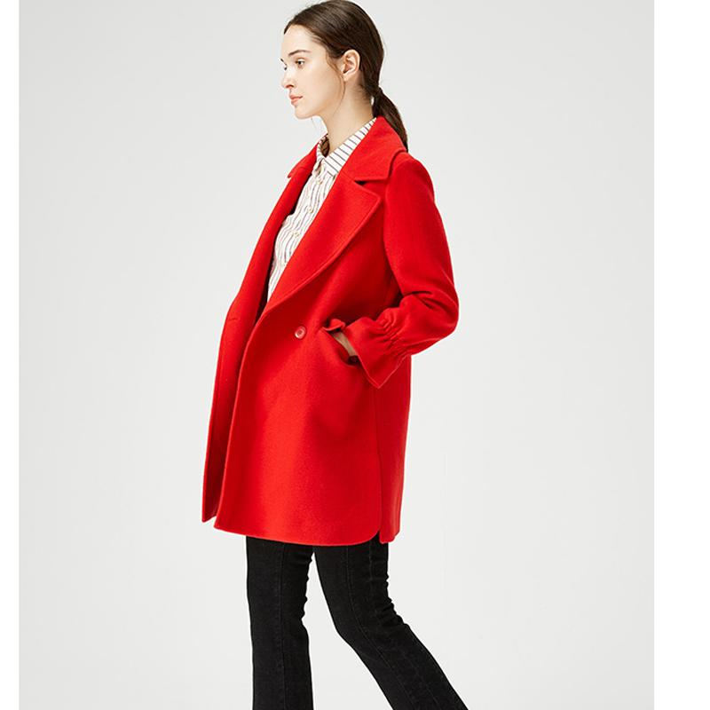 

Women' Wool & Blends Women' Woolen Coat Red Lapel Double BreastedWomen, Black