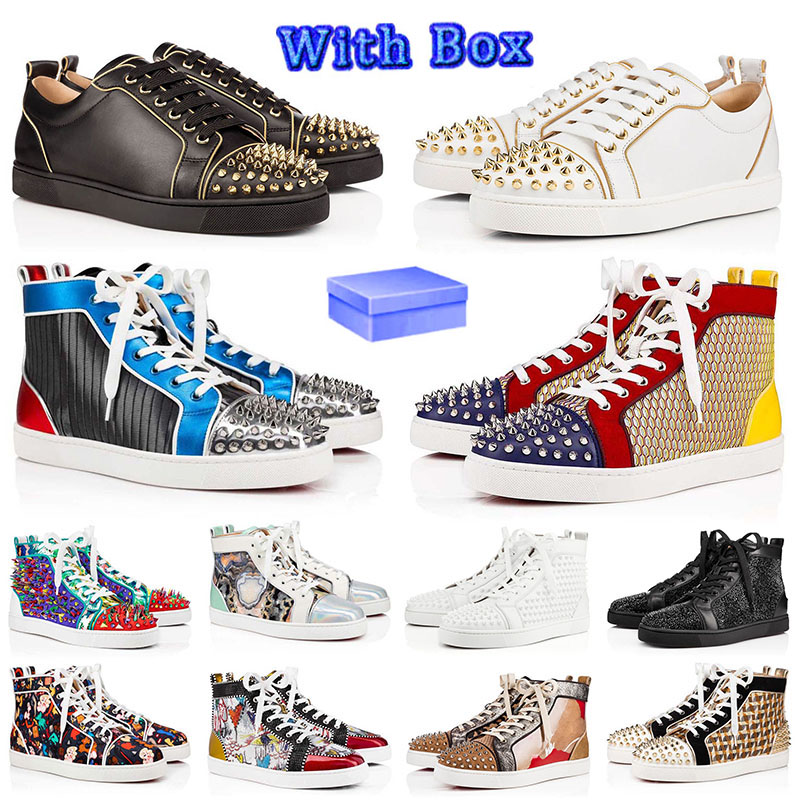 

High quality mens womens low rivets casual shoes loafer ankle boots designer triple black white spikes sneaker big size us 12 13 red bottom princess Print trainer 46 47, B (5)