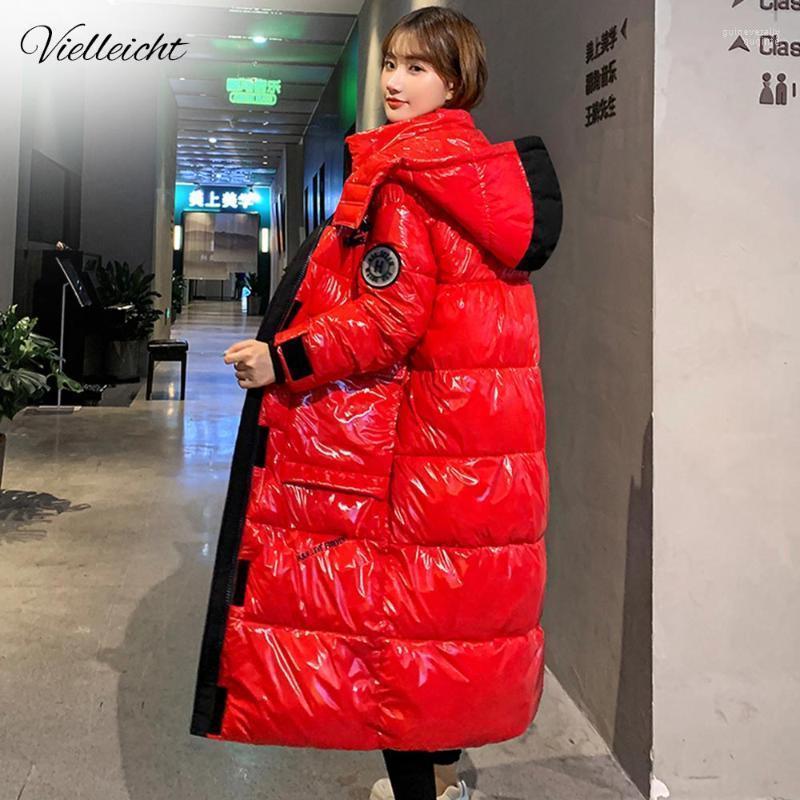 

Women's Down & Parkas 2022 Oversize Winter Jacket Women Glossy Thick Cotton Coat Hooded Ladies X-Long Guin22, Red