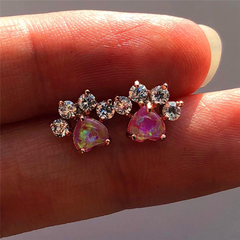 

Stud Minimalist Female Pink Fire Opal Earrings Rose Gold Wedding Jewelry Boho Small Heart Dog Cat Claw For WomenStudStud