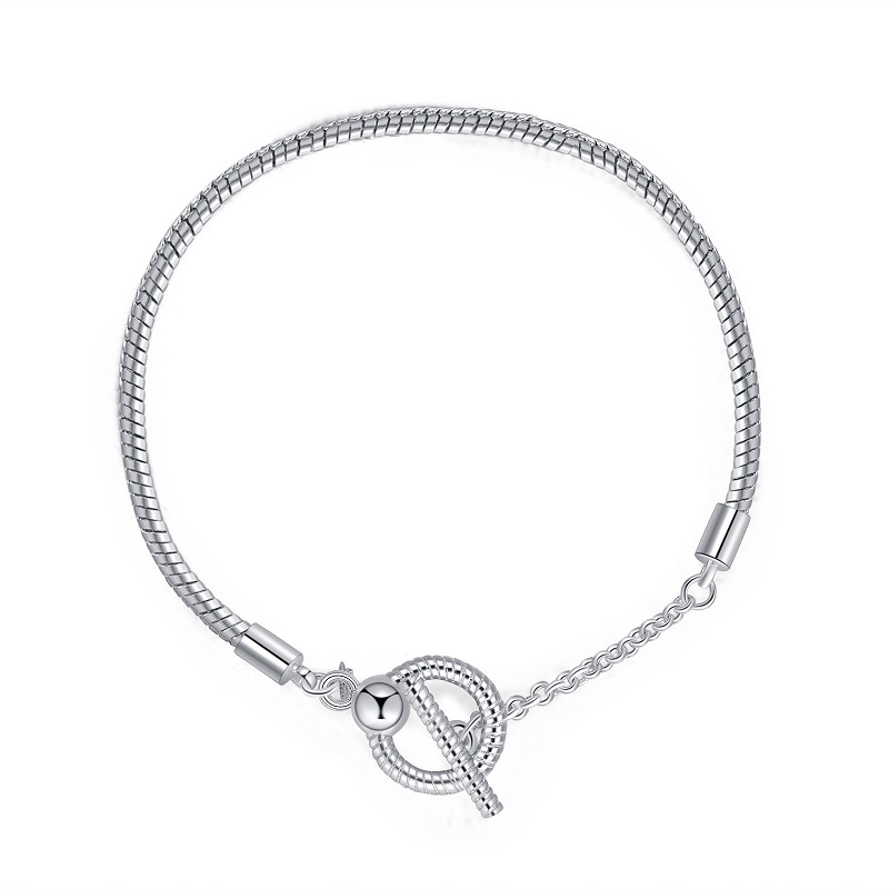 

16-20CM New Charm Bracelet 925 Silver Fit Pandora European Bracelets T Clasp Snake Chain Bracelets Pendant Five Petals Flower Charm Bead Accessories DIY Jewelry