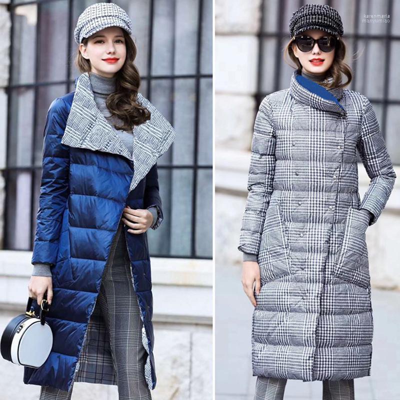 

Women' Down & Parkas 2022 Duck Jacket Women Winter Long Thick Double Sided Plaid Coat Female Plus Size Warm Parka For Slim Clothes Kare22, Blue and black