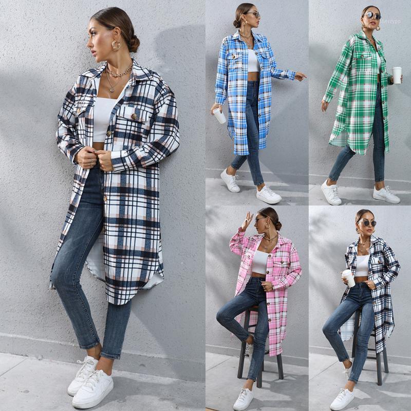 

Women' Trench Coats 2022 Aww Plaid Printed Windbreaker Coat, 109634 green