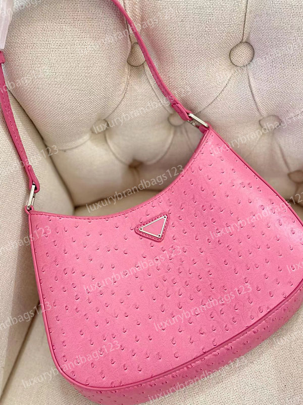 

Designers Shoulder lady Single Chain prads bags Cleo Women HOBO pink High Quality Handbag Leather Fashion Crossbody vintage underarm Ostrich pattern Baguette bag