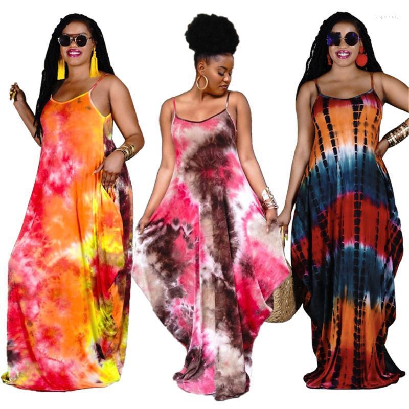

Plus Size Dresses Summer Dress 5xl Tie-dye Printed Loose Sling Long Fashion Strapless Casual Maxi Wholesale Drop Jasp22, Blue