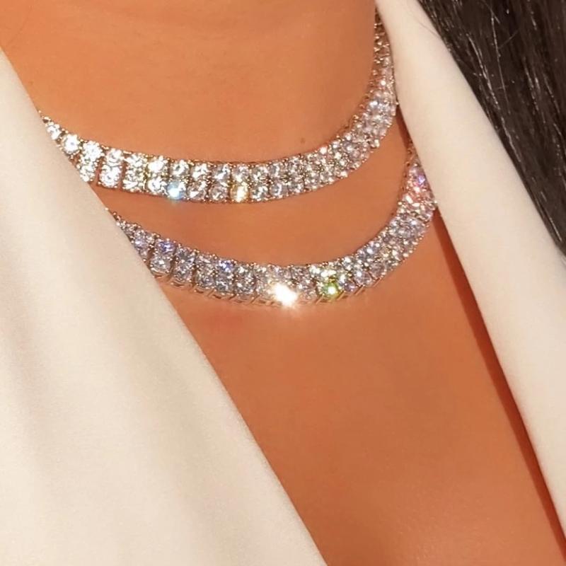 

Chokers 2022 Iced Out 3mm Cubic Zircon Paved Tennis Chain Choker Necklace For Women Hip Hop Engagement Wedding Jewelry Gift