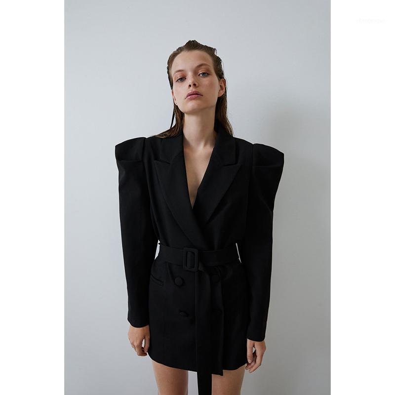 

Elegant Slim Fit Women Solid Sashes Double-Breasted Plaid Female Suit Jacket Spring Long Sleeve Cardigan Coats, Black