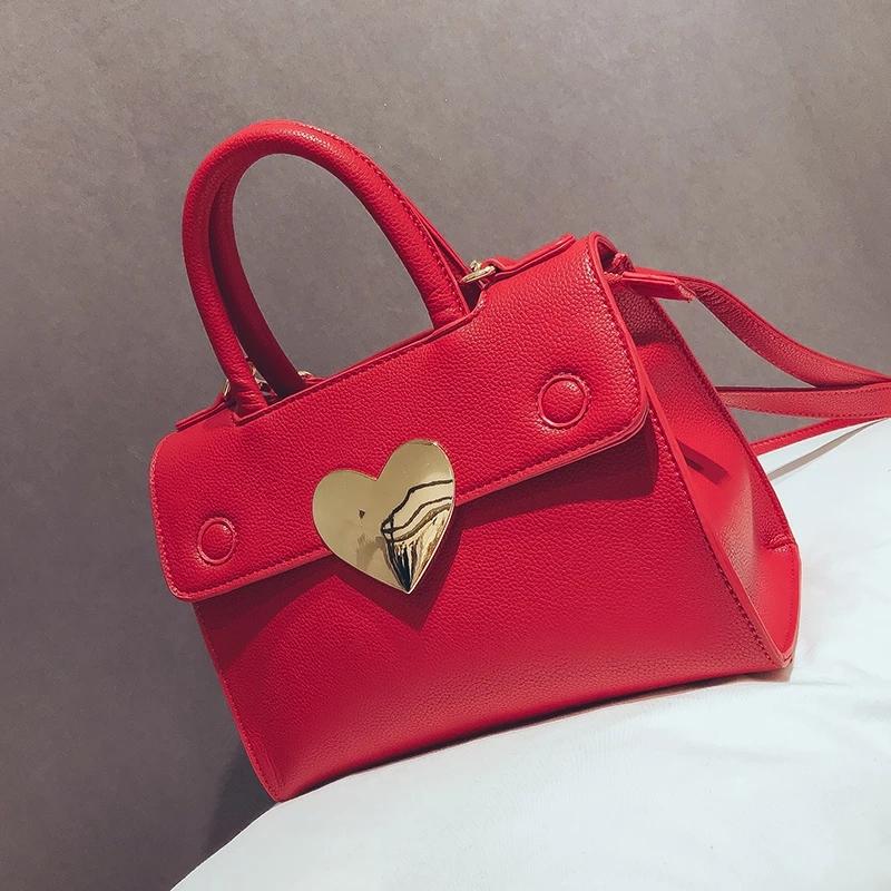 

Evening Bags Vintage Fashion Female Love Tote 2022 High Quality PU Leather Women Designer Handbag Capacity Shoulder Messenger Bag, Black