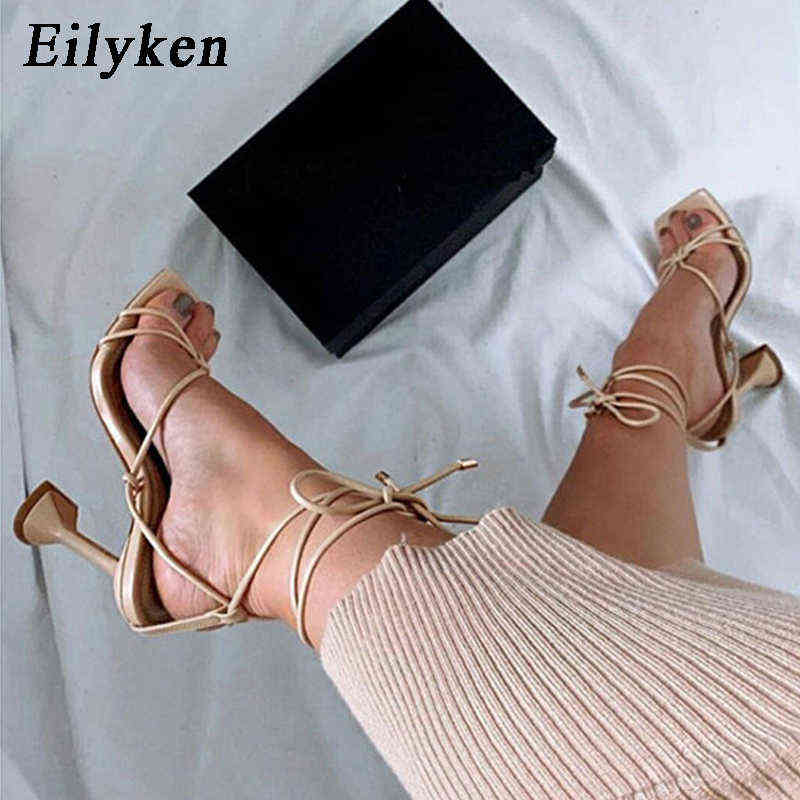 Eilyken 2022 nouvel été bande étroite bride à la cheville femmes talons hauts sandales à lanières tête carrée femme chaussures Sandalia De mujer