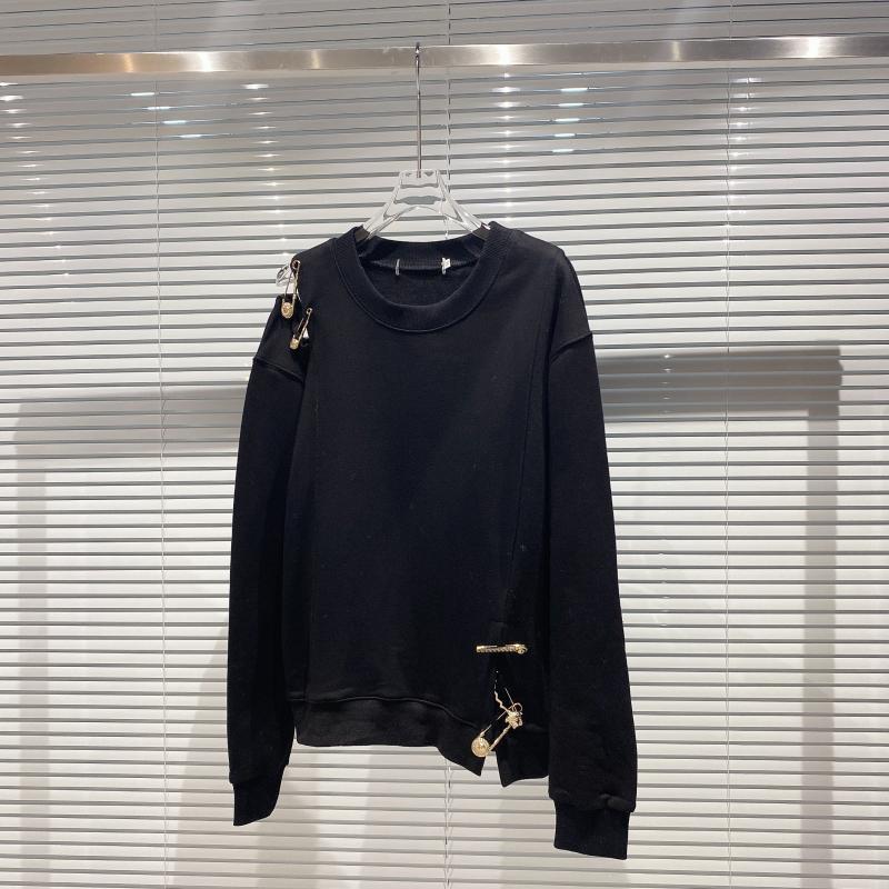 

Women's Hoodies & Sweatshirts 2022 Autumn Women Sweatshirt Metal Pin Hole Shoulder Design Personality Trend Round Neck Pullover, Black