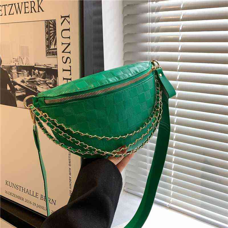 

HBP Crossbody Bag Elegant Plaid Pu Leather Waist s for Women 2022 Female Chain Packs Ladies Stylish Fanny Pack Wide Band 220727, Green bag