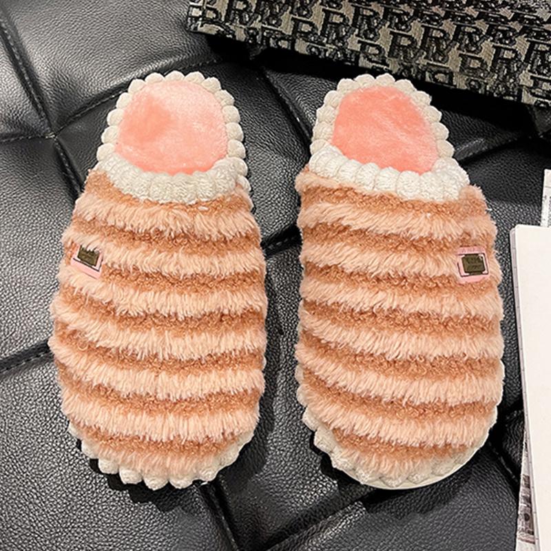 

Slippers Big Size Mules Winter Furry Home Shoes Women Striped Plush Flip Flops Female Indoor Slides Ladies House, Orange