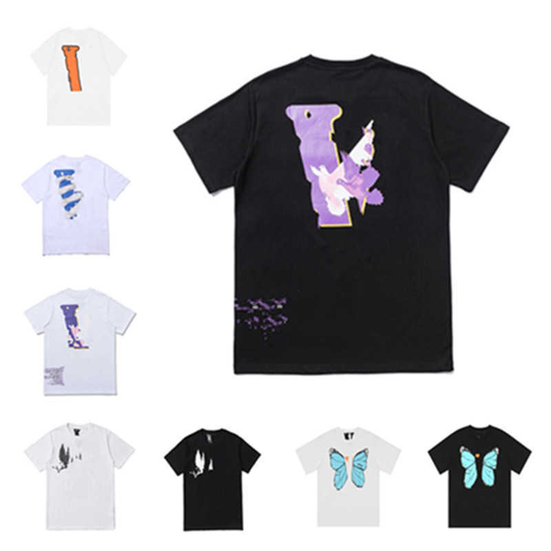 

Vlones American Fashion Brand Blue Cartoon Crying Face Big v Printing Short Sleeve Tee Men Women Loose Fun T-shirt, A004