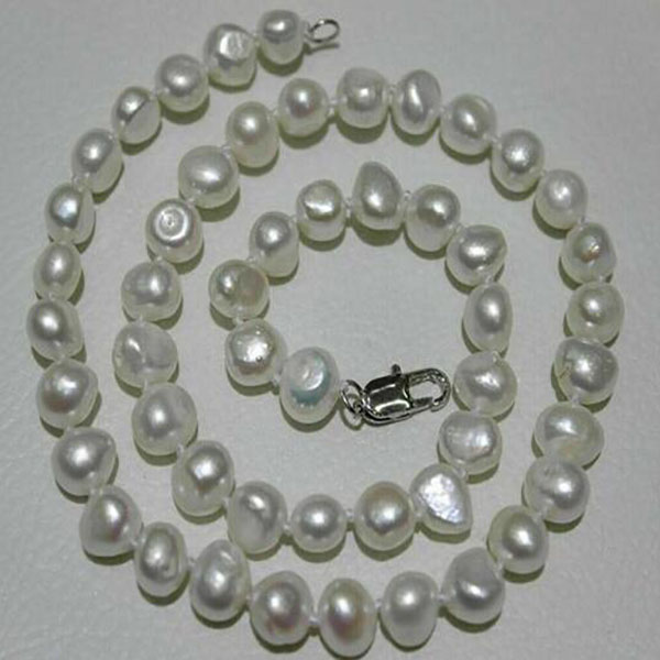 

Beautiful 7-8mm White Baroque Freshwater Cultured Pearl Jewelry Necklace 18''
