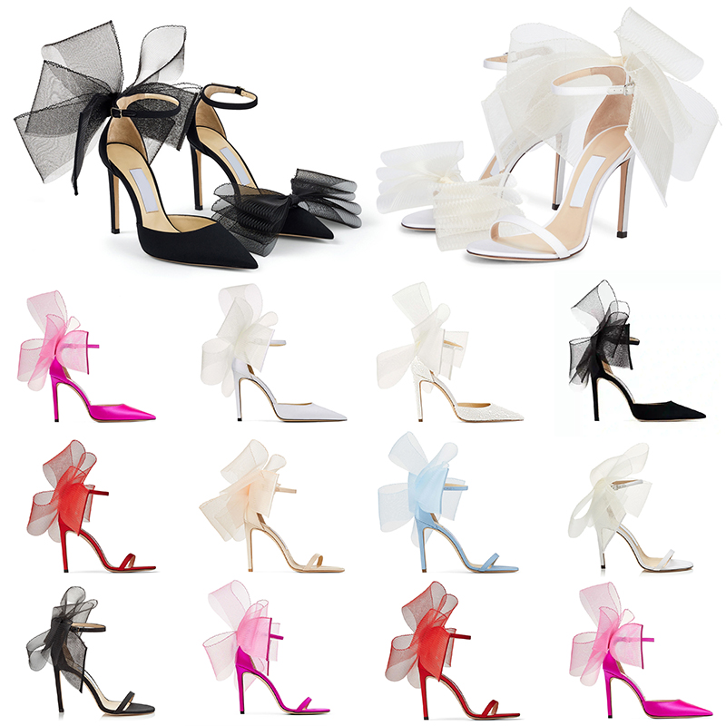 

With BOX Luxury Designer Sandals women high heels Averly Pumps Aveline Sandal with Asymmetric Grosgrain Mesh Fascinator Bows Shoes 8 9 10 12cm, Item #7