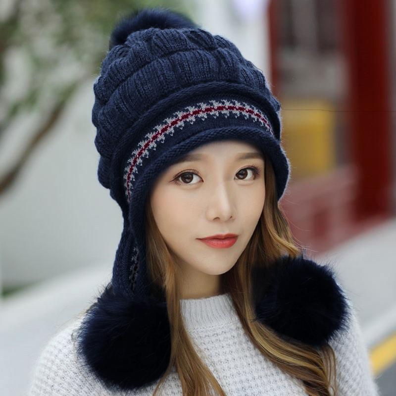 

Berets Uncle Hat Knitted Hemming Fashion Hats Women With Hair Keep Winter Wool Warm Ball Baseball Caps Insulated MenBerets, Black