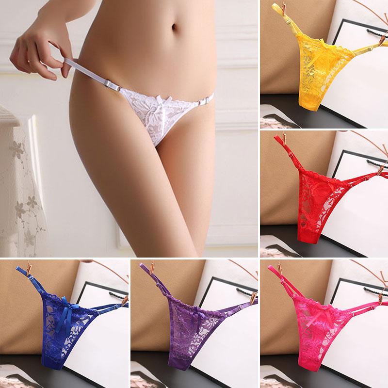 Women&#039;s Panties Sexy Women G-string Lingerie Bow Lace Flower Embroidery Thong Low-rise Transparent Erotic Underwear One Size AdjustableWomen-image-785951749