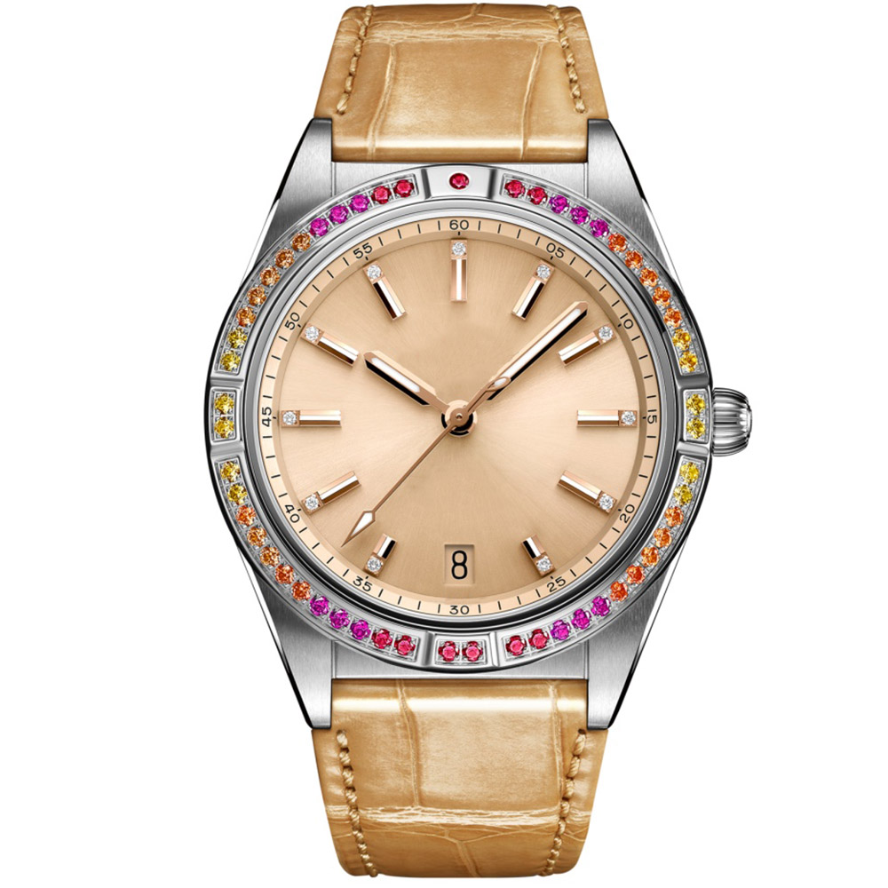 

Women Watch Automatic Mechanical Watches 2824 Movement 36mm Sappire Lady Business Wristwatches Montre de Luxe Inlaid with Colored Gemstones, Colour 2