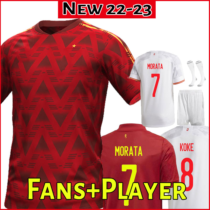 

Spain world soccer Jerseys cup 2022 national unifroms Man kids kit full set sock RODRIGO CANALES ANSU FATI RAMOS SAUL KOKE ASENSIO MORATA football shirt player, 22-23 home
