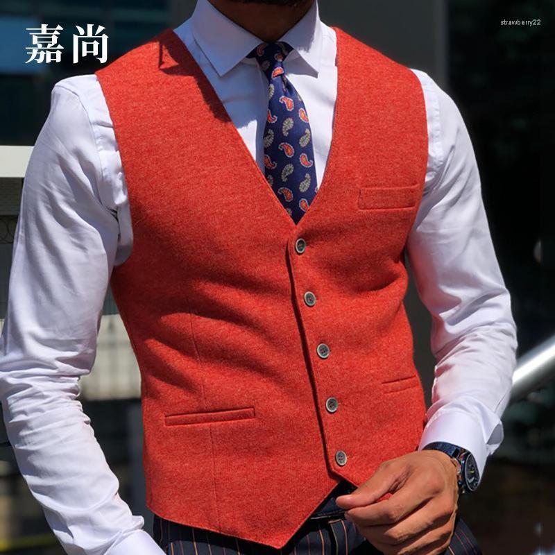 

Men' Vests 2022 European And American Autumn Trend Cross-border Solid Color Self-cultivation V-neck Temperament Fashion Vest Stra22, Red
