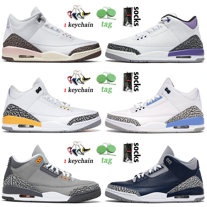 

High Quality 2022 New Jorda 3 Mens Women Basketball Shoes Jumpman 3s Jorden Og Sneakers Retro Neapolitan Dark Iris Laser Orange UNC Cool Grey Midnight Navy Trainers, D24 ture blue