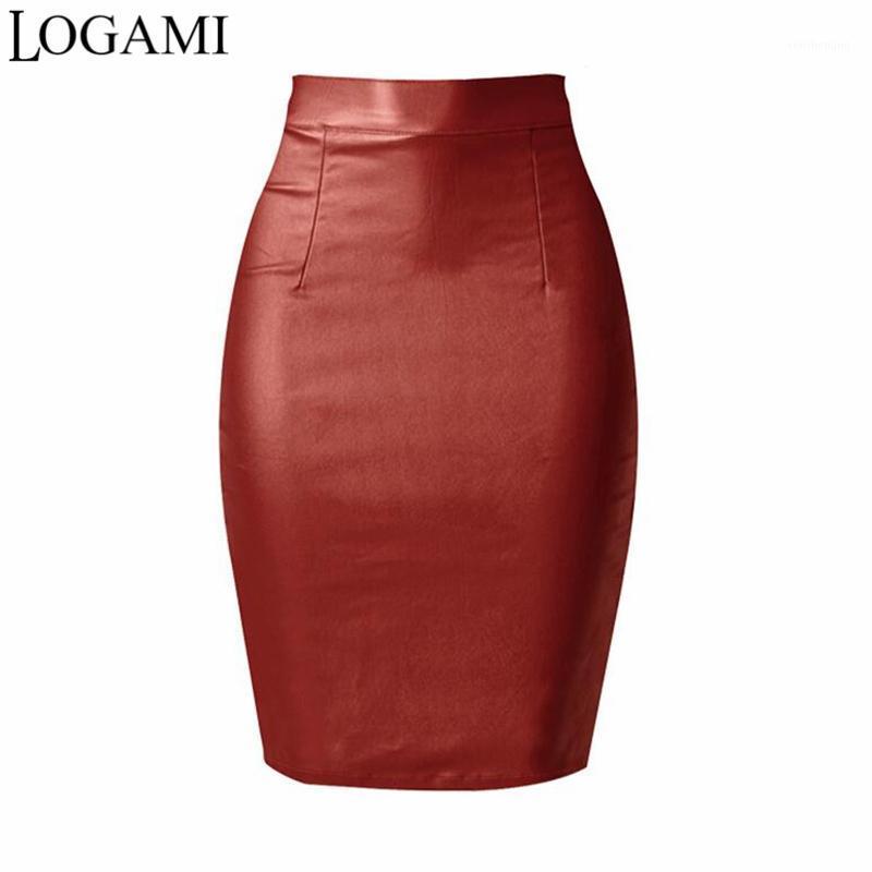 

Skirts LOGAMI Leather Faux Pencil Skirt Ladies Sexy Midi Summer High Waist Slim Womens Saia De Couro 2022 Wine Red