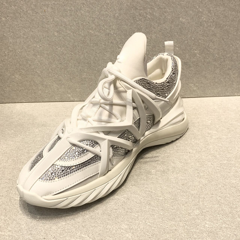 Chaussures de créateur pour femmes, baskets décontractées en cuir cristal brillant blanc, baskets de haute qualité