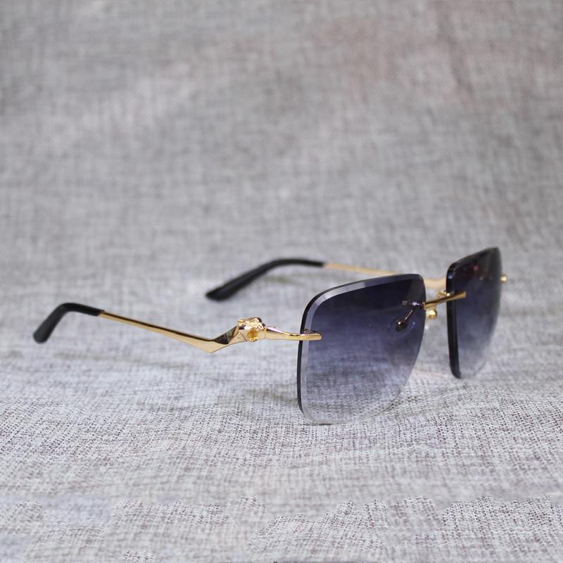 

Sunglasses Vintage Rimless Oversize Men Oculos Leopard Style Square Metal Shade Diamond Cutting Lens Gafas Women For Outdoor 120Sunglasses
