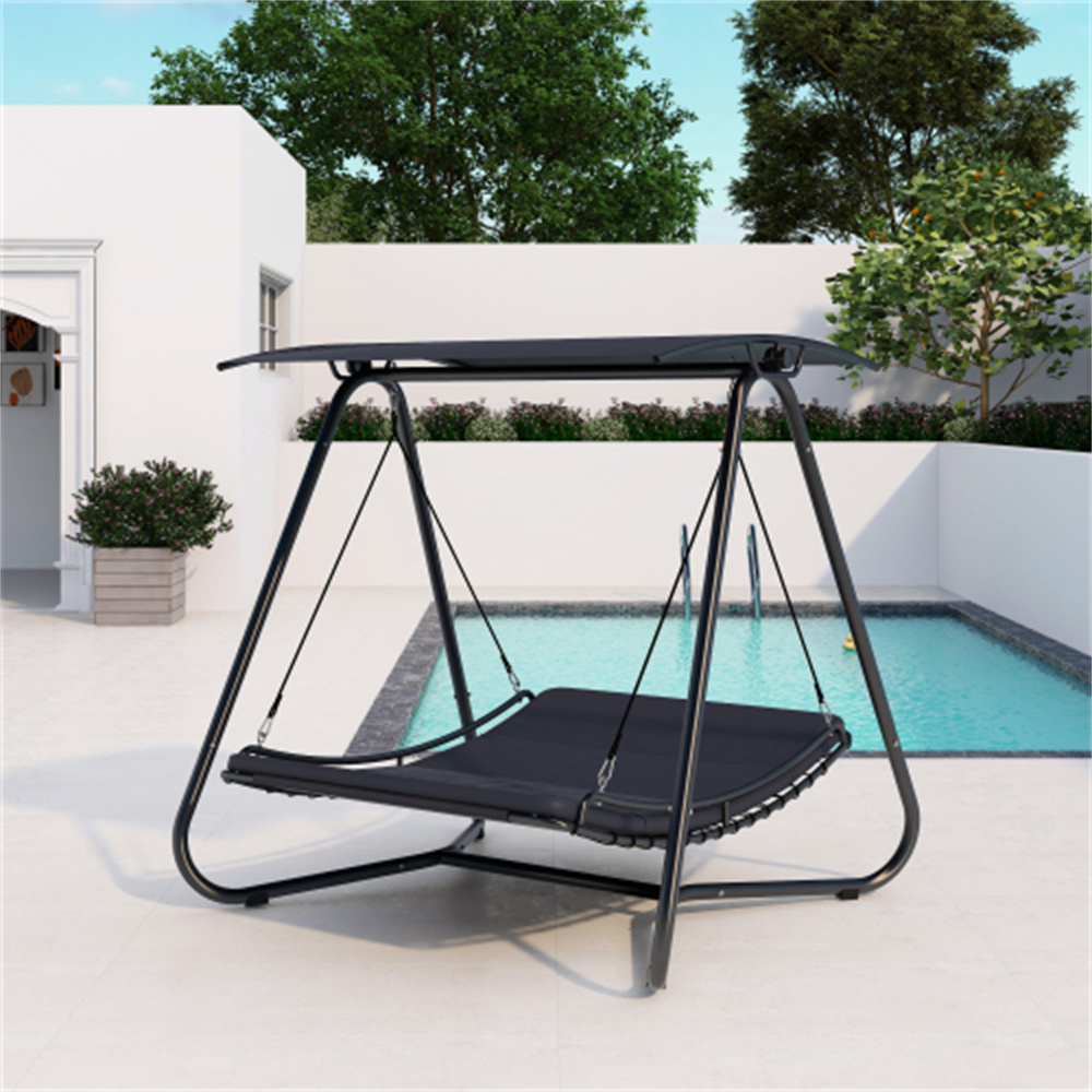 

US Stock!!! Outdoor Swing Hammock Bed With Canopy Textilene Cushion for Patio, Backyard Garden Porch Black