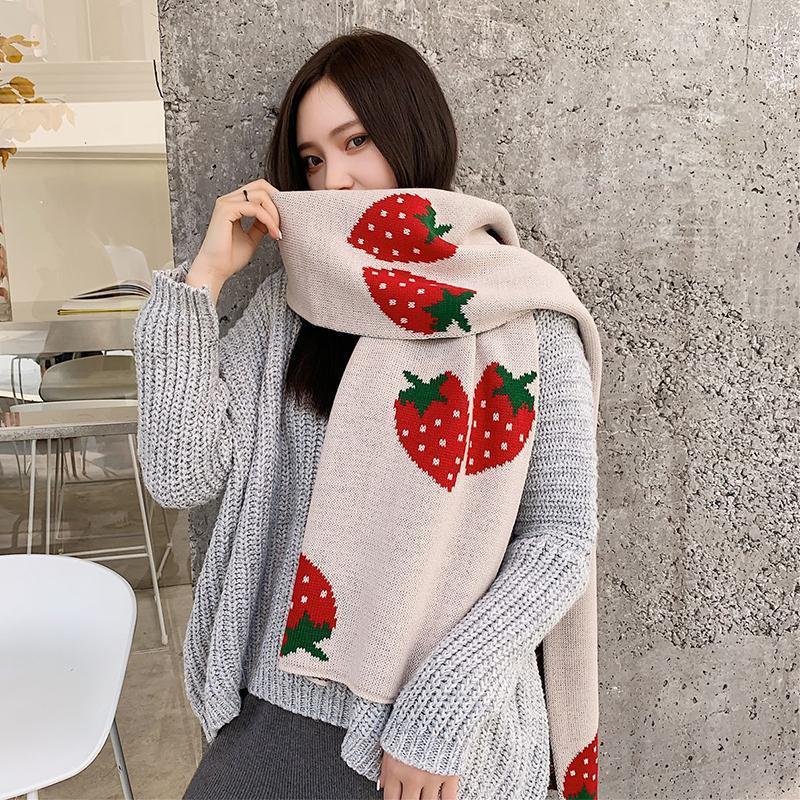

Korean Autumn And Winter Arrival Scarf Men Women Couple Long Big Soft Outdoor Warm Strawberry Print Shawl