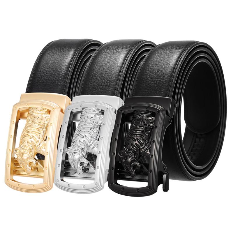 

Belts Tiger Design Male Belt Automatic Buckle PU Leather For Men Ratchet Fashion, Black